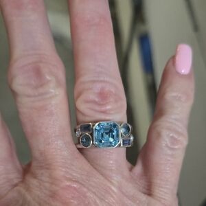 Elegant Estate Genuine Blue Topaz/Amethyst Silver Ring